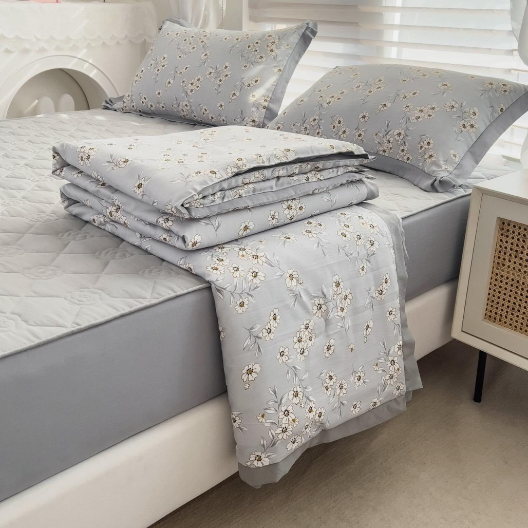 Bộ chăn ga gối cotton đũi chần bông 5 món nhập khẩu