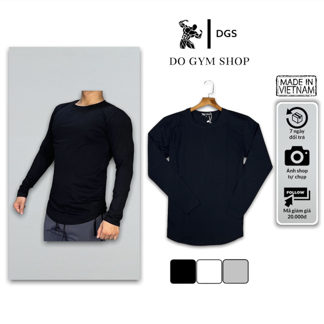 Áo thun dài tay Basic tập gym nam DO GYM SHOP phông trơn cotton 100