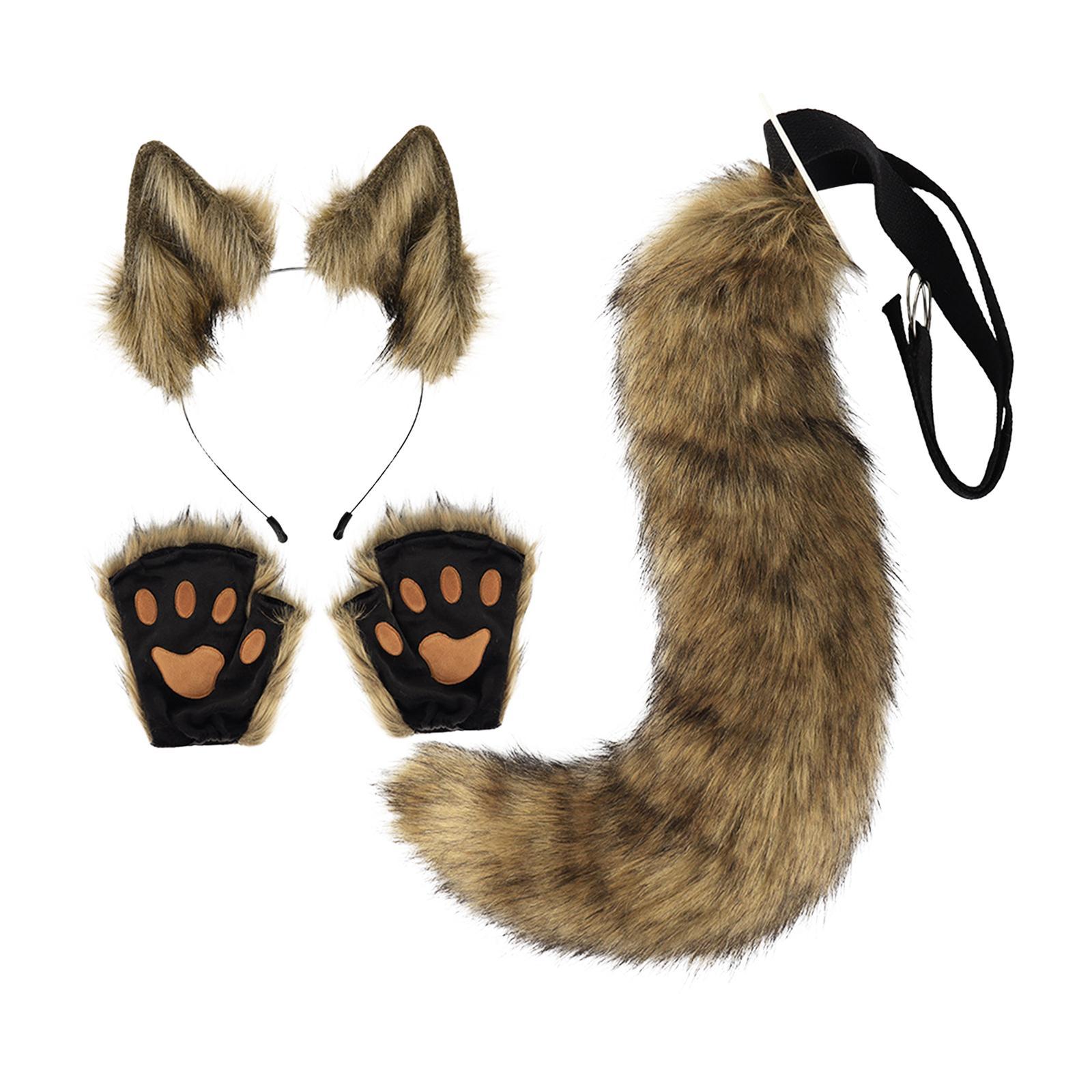 Ears and Tail with Gloves Plush Hair Hoop for Performance Carnival Dance