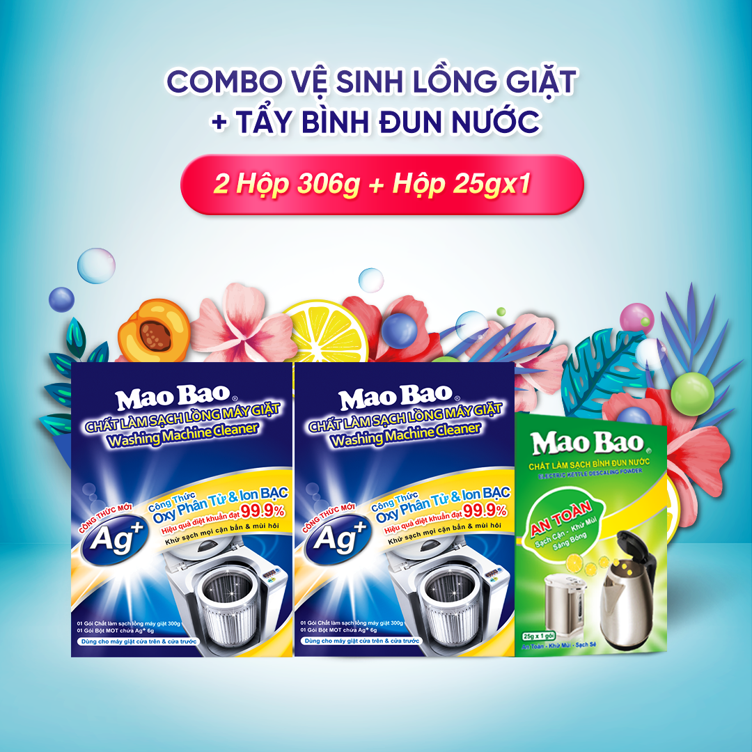 Combo 02 Hộp Vệ Sinh Lồng Máy Giặt Ag+ Mao Bao 306g - Tặng Chất Làm Sạch Bình Đun Nước 25g x 1 gói