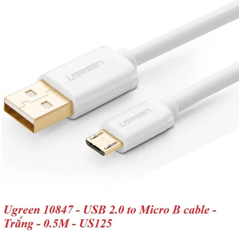 Ugreen UG10847US125TK 0.5M màu Trắng Cáp sạc truyền dữ liệu USB 2.0 sang MICRO USB lõi đồng - HÀNG CHÍNH HÃNG