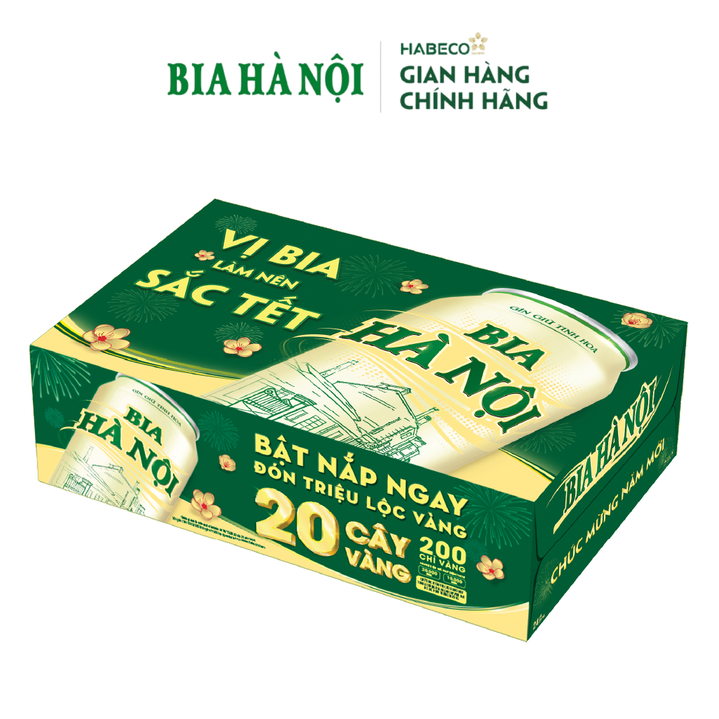 Bia Hà Nội Nhãn Xanh - Thùng 24 Lon 330ml - Phiên bản Tết