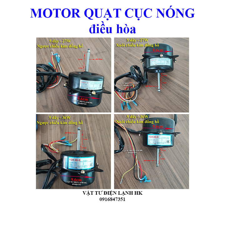 Motor động cơ quạt cục nóng 27W 36w 5 dây loại tốt