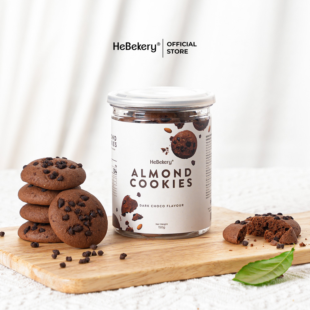 Hình ảnh Cookies Hạnh Nhân Nguyên Cám Vị Dark Choco - Cookies Choco Chips Ăn Vặt Chuẩn Healthy HeBekery by HeBe