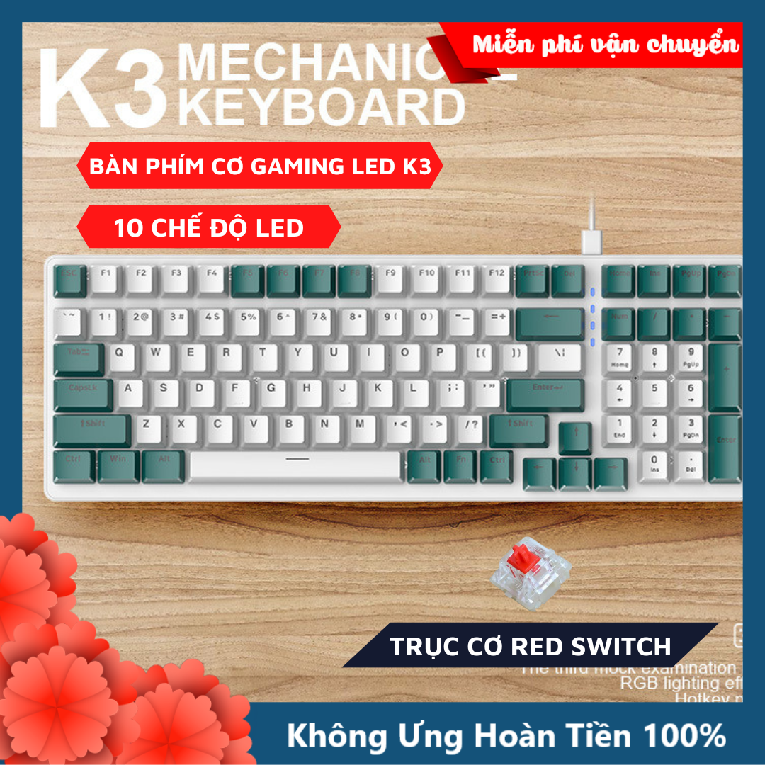 Bàn Phím Cơ Cao Cấp K3 Premium Gaming Nhiều Chế Độ Led Cực Đẹp, Trục Cơ Học Red Switch Dùng Cho Máy Tính, Laptop-HÀNG CHÍNH HÃNG