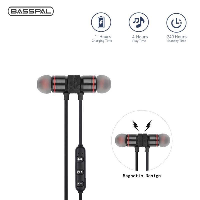 Tai nghe bluetooth Basspal XT6 thiết kế nam châm thể thao kèm mic
