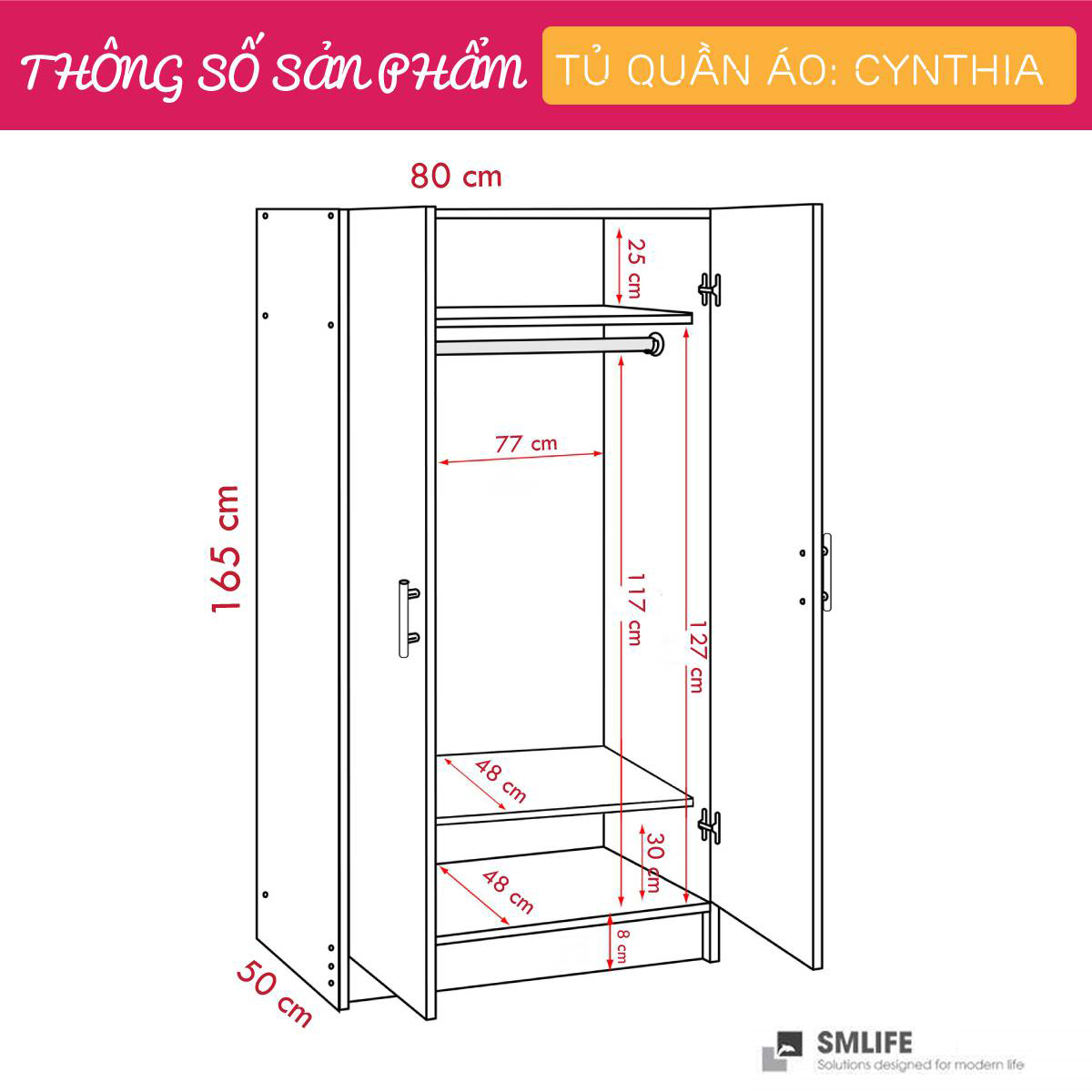 Tủ quần áo gỗ hiện đại SMLIFE Cynthia