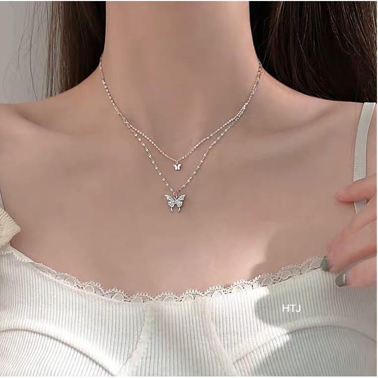 Dây chuyền nữ 2 trong 1 bạc Ý si kim MS19d