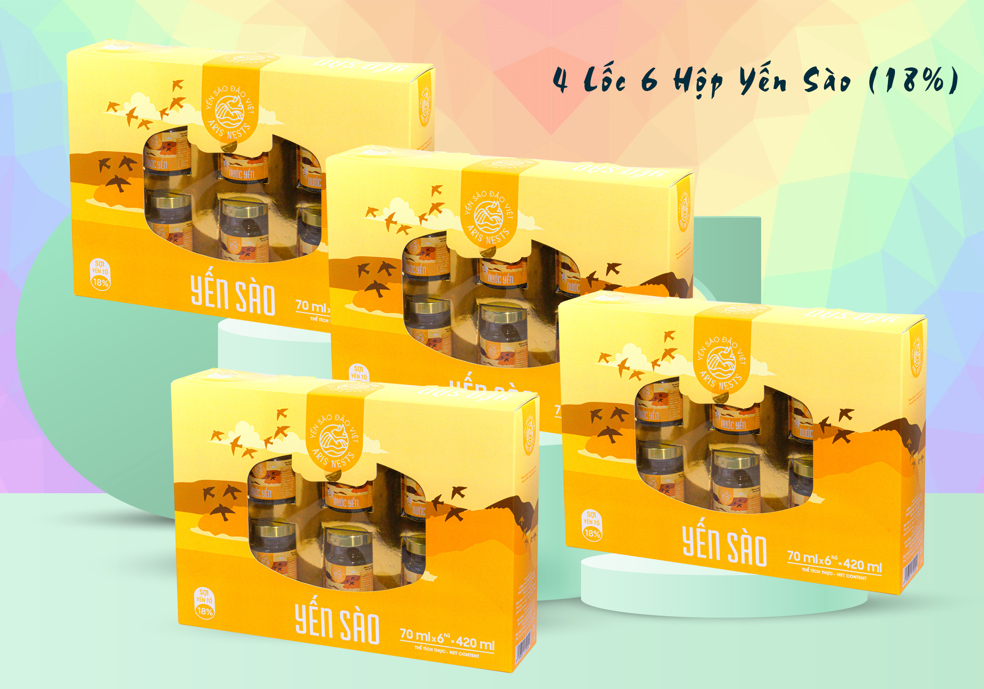 SET 4 LỐC 6 YẾN ARIS NEST (SỢI YẾN TỔ 18%) CHÍNH HÃNG TẶNG KÈM 1 LỐC 6 YẾN + 1 NÓN BẢO HIỂM