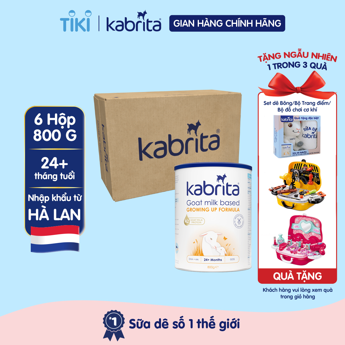 Thùng 6 lon Sữa dê Kabrita số 3 cho trẻ trên 24 tháng - Lon 800g