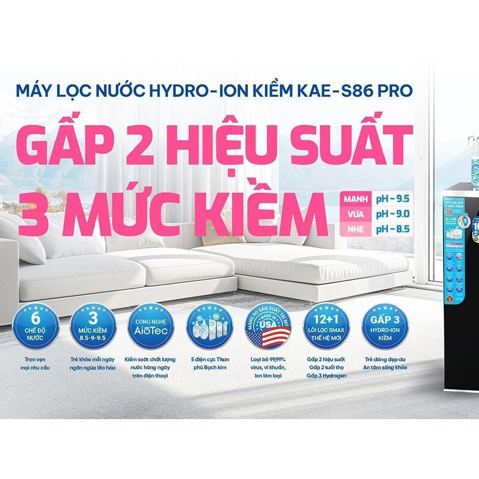 Máy lọc nước nóng lạnh Hydro-ion kiềm Karofi KAE-S86 PRO, 5 tấm điện cực, 6 chế độ nước