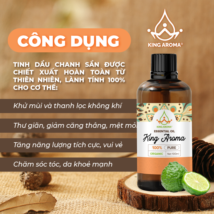 Tinh Dầu Thiên Nhiên Chanh Sần Việt Nam KING AROMA mẫu thử 30ml/ 100ml - Tinh Dầu Nguyên Chất Xông Thơm Phòng/ Thư Giãn Tinh Thần/ Thích Hợp Dùng Với Đèn Xông và Máy Khuếch Tán.