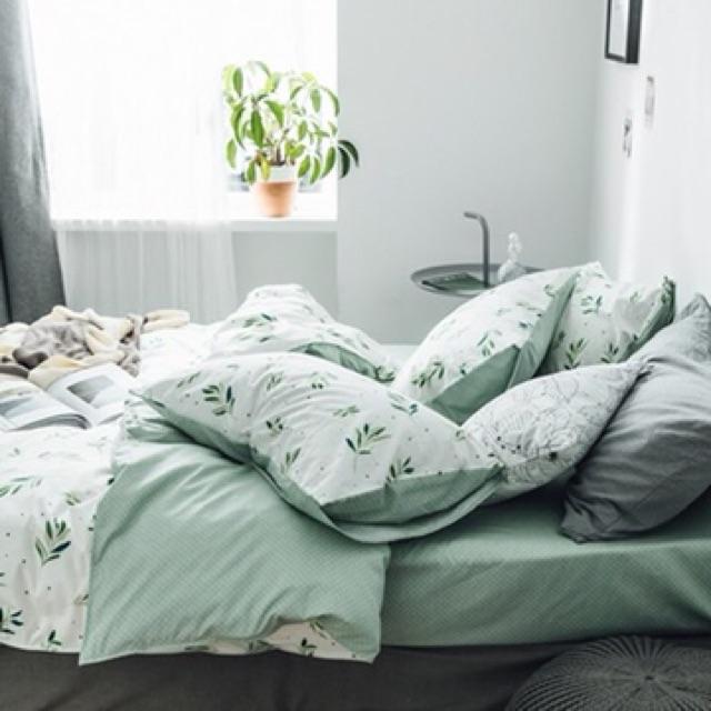 Set Cotton Living 100% Hàng Nhập Khẩu Cao Cấp 4 Món Lá Me Trắng
