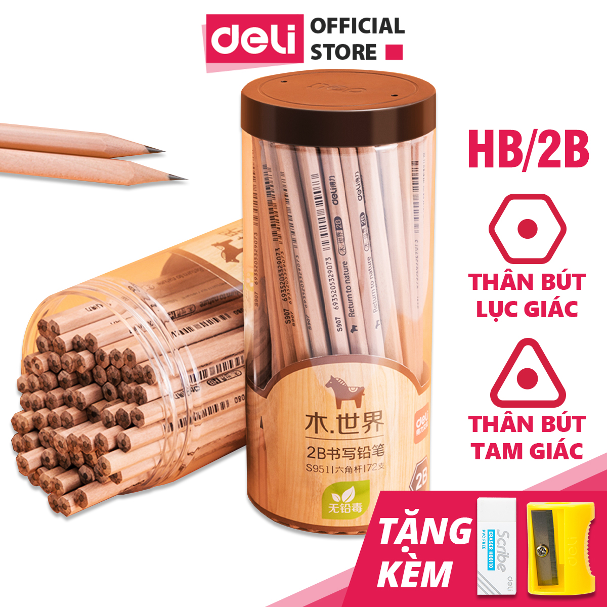  Bút chì lục giác/tam giác Deli - loại HB/2B - 30 chiếc/hộp - S941 / S943