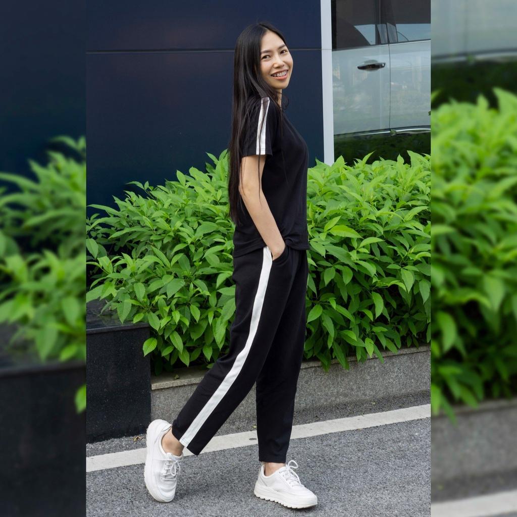Bộ mặc nhà nữ SAYME bộ cotton thể thao mềm mịn co giãn 4 chiều cổ tròn và cổ tim WBST0019, WBST0021