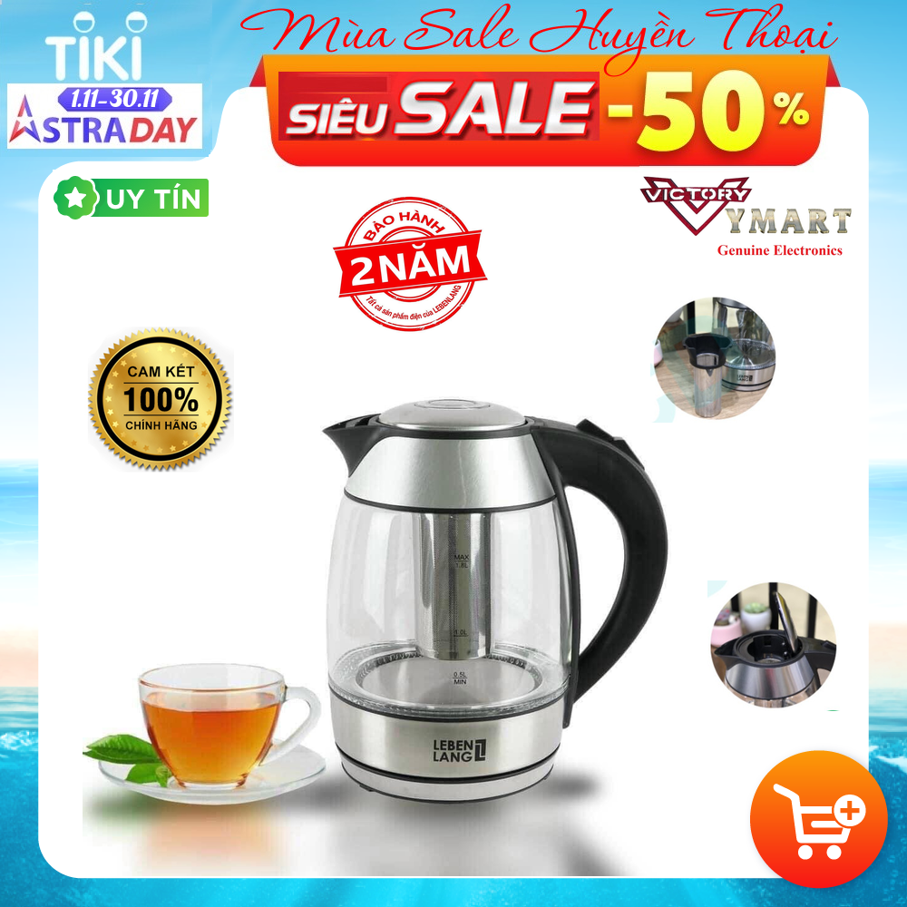 Ấm Siêu Tốc Thuỷ Tinh Cao Cấp Lebenlang 500ml LBL2809 Đun Siêu Nhanh -  Hàng Chính Hãng