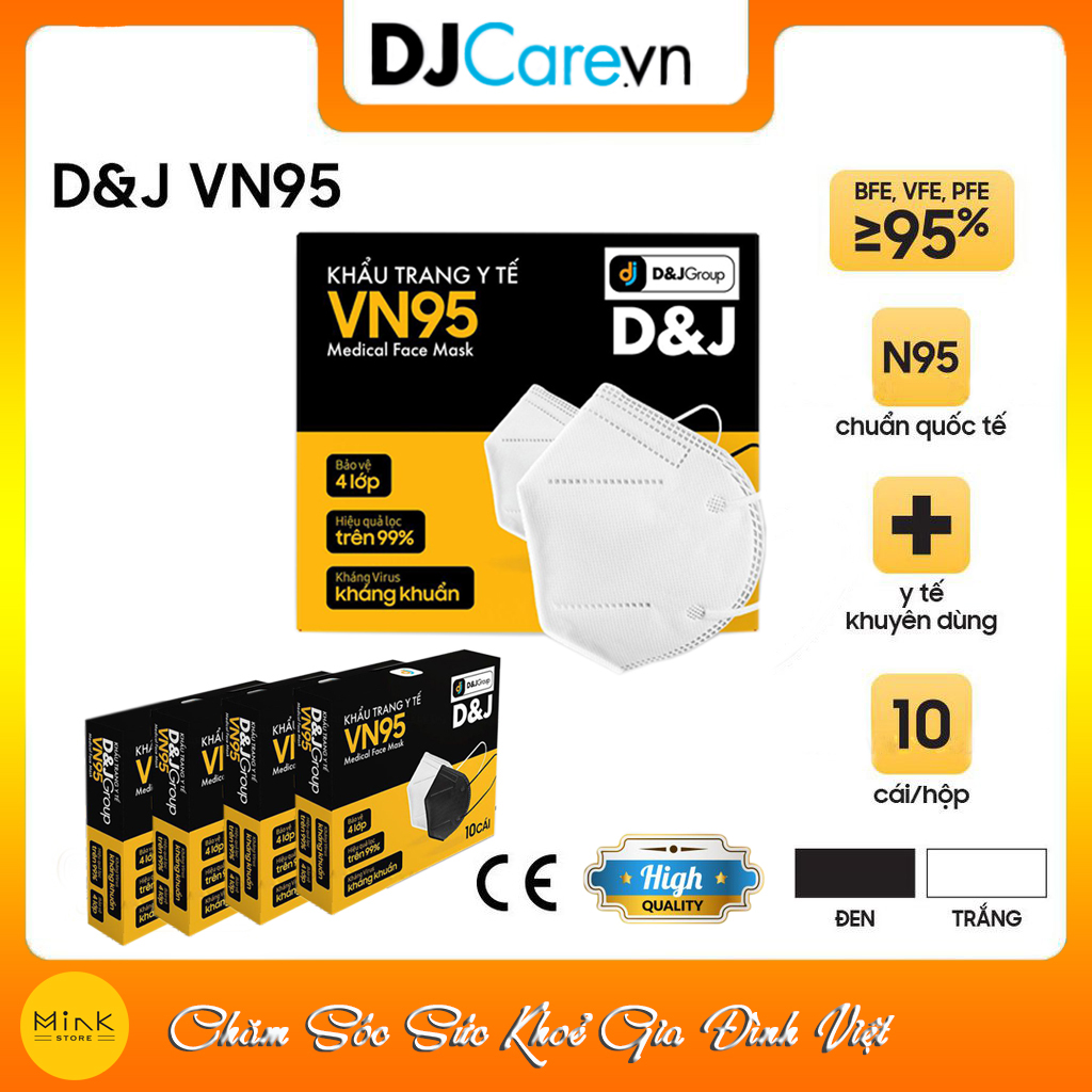 Khẩu Trang Y Tế VN95 D&J/Tiêu Chuẩn Quốc Tế/Hộp 10 Cái/4 Màu Lựa Chọn