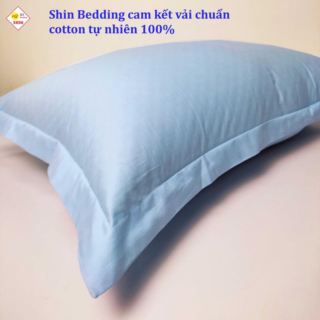 Vỏ gối cotton tự nhiên cao cấp 50x70cm màu xanh da trời