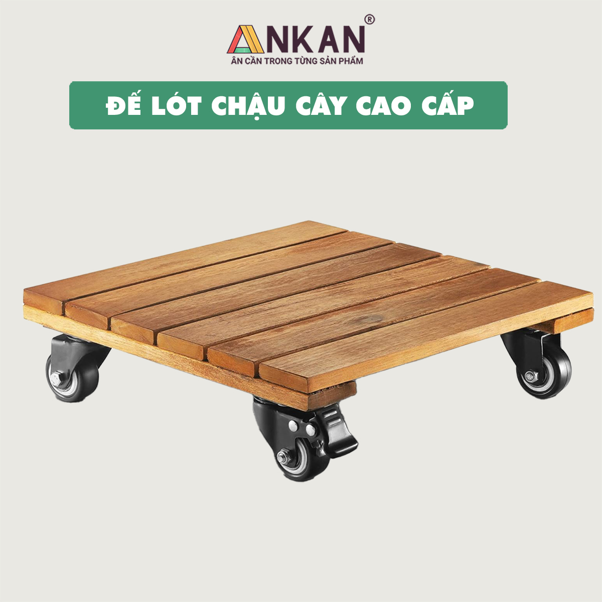 Kệ Để Chậu Cây Có Bánh Xe ANKAN, Đế Để Chậu Cây, Kệ Giá Đỡ Chậu Hoa Cây Cảnh, Hình Vuông Màu Vàng R30 Cm, Tải 150kg