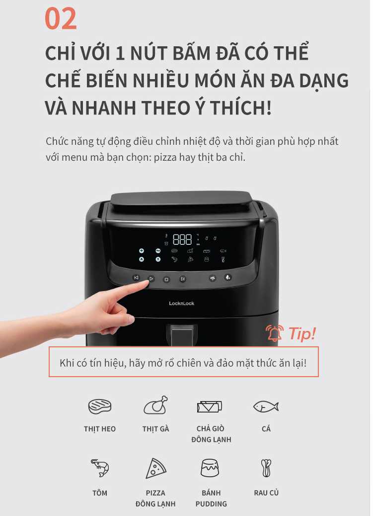 Nồi Chiên Không Dầu Kết Hợp Chức Năng Hấp Lock&amp;Lock EJF881BLK 7L