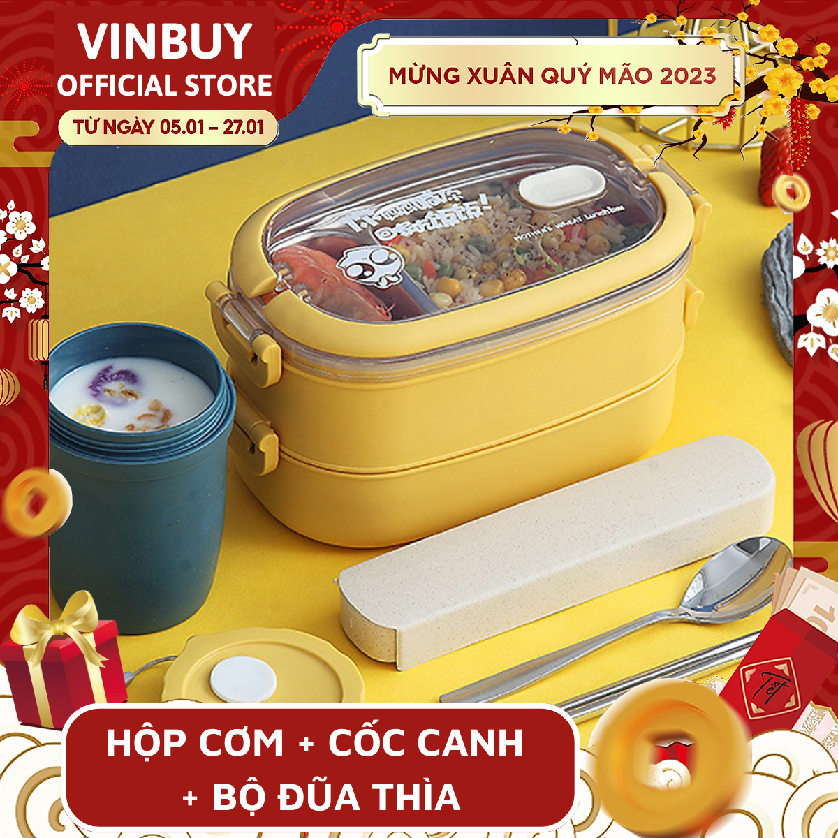 Hộp Cơm Giữ Nhiệt INOX304 Hiện Đại Kèm Hộp Đựng Canh Soup và Bộ Đũa Thìa INOX – Chất Liệu Cao Cấp An Toàn Cho Sức Khỏe – Hàng Chính Hãng Vinbuy