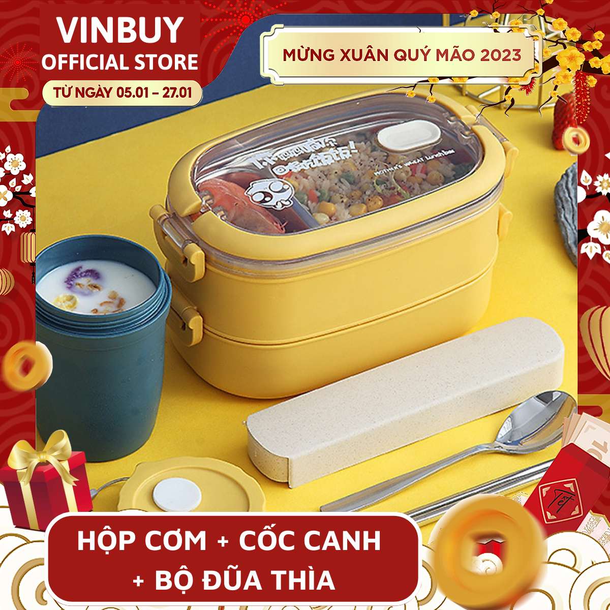 Hộp Cơm Giữ Nhiệt INOX304 Hiện Đại Kèm Hộp Đựng Canh Soup và Bộ Đũa Thìa INOX – Chất Liệu Cao Cấp An Toàn Cho Sức Khỏe – Hàng Chính Hãng Vinbuy 