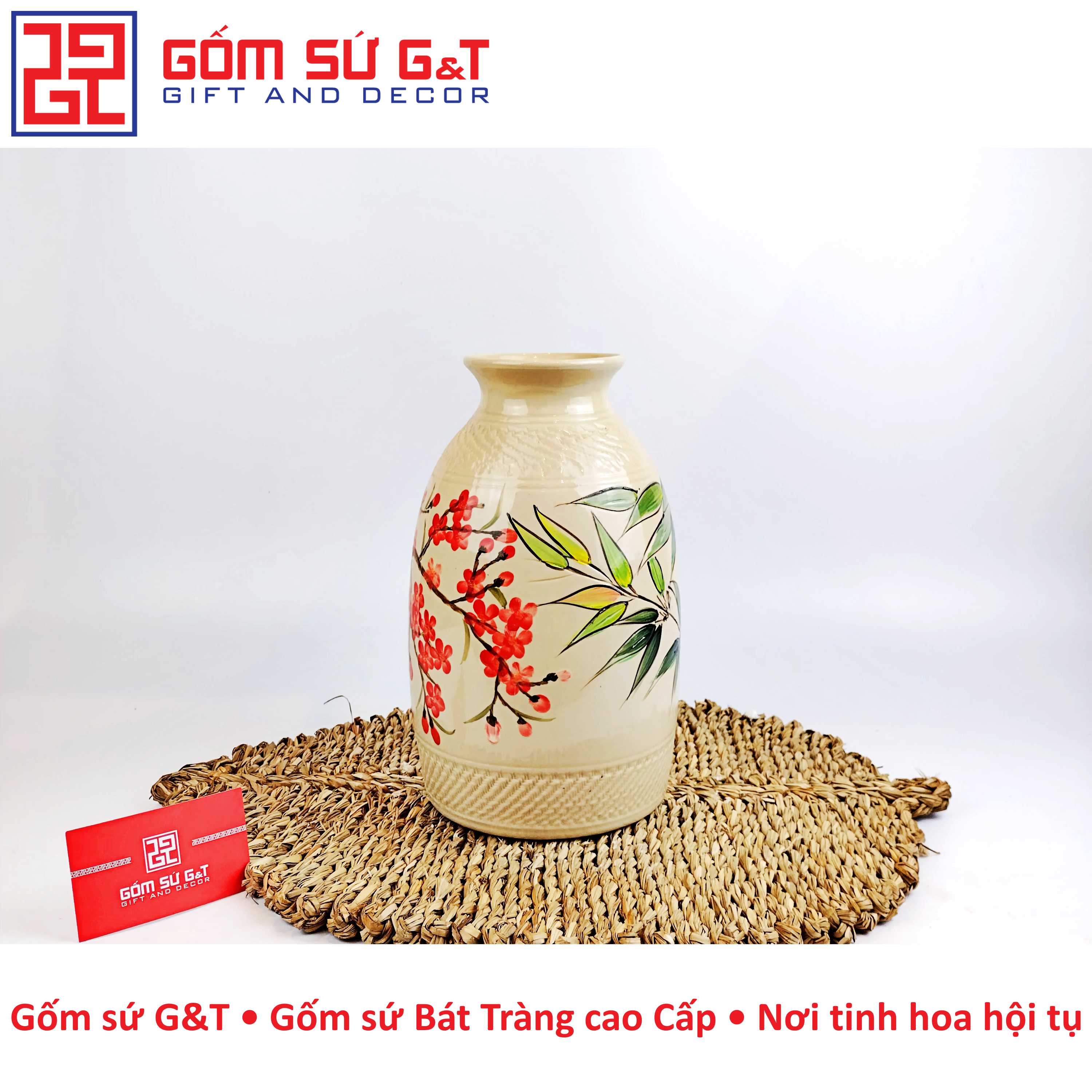 Lọ hoa viền vẽ trúc đào Gốm Sứ G&amp;T