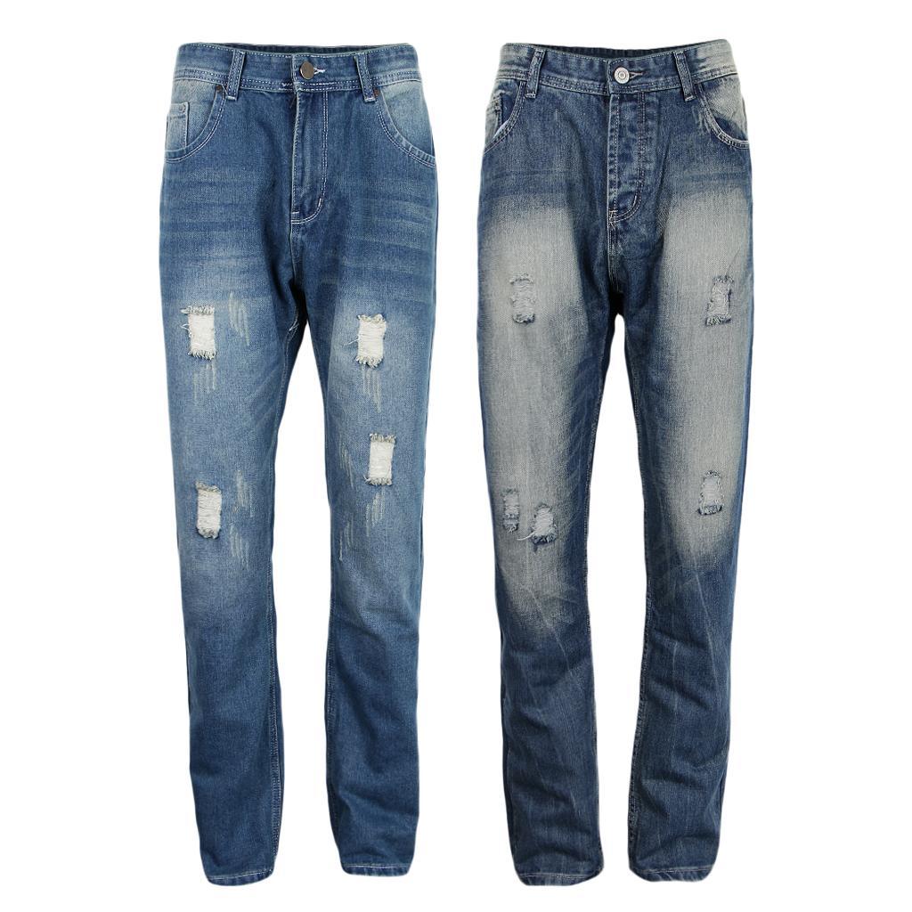 Ripped Straight Vintage Denim Skinny Stretch Jeans with 5 Pockets for Men Women