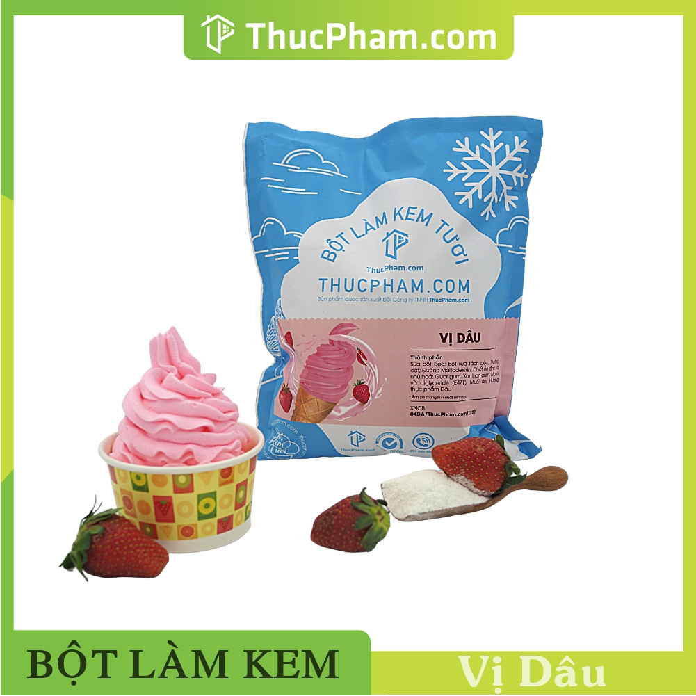 [ĂN BAO GHIỀN❤️] Combo 5 Gói Bột Làm Kem Tươi ThucPham.Com Vị Dâu - Túi 1kg - Được Chứng Nhận HTQL An Toàn Thực Phẩm ISO 22000:2018