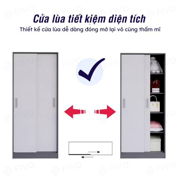 Tủ Áo Quần Cửa Trượt Màu Xám Sang Trọng FIVO FC31, Gỗ Chống Ẩm Cao Cấp Dày Dặn, Sức Chứa Bên Trong Lớn