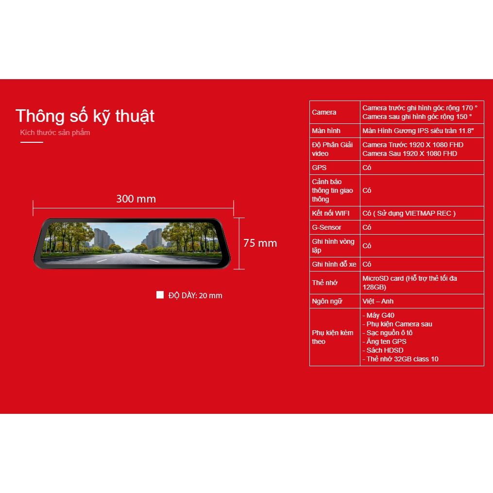 VIETMAP G40 - Camera hành trình ô tô Gương tràn viền _cảnh báo giao thông - HÀNG CHÍNH HÃNG