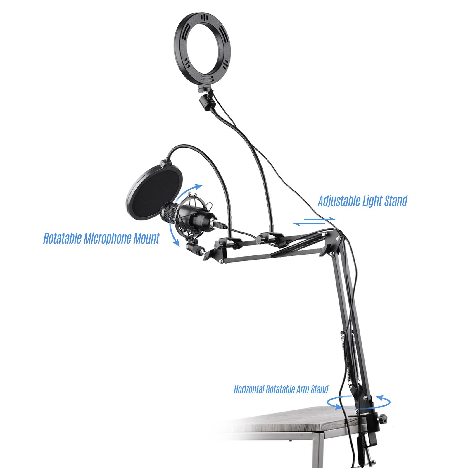 Bộ đèn vòng cho micrô video 6,3 inch / 16cm với bộ lọc pop khớp nối Micropone Shock