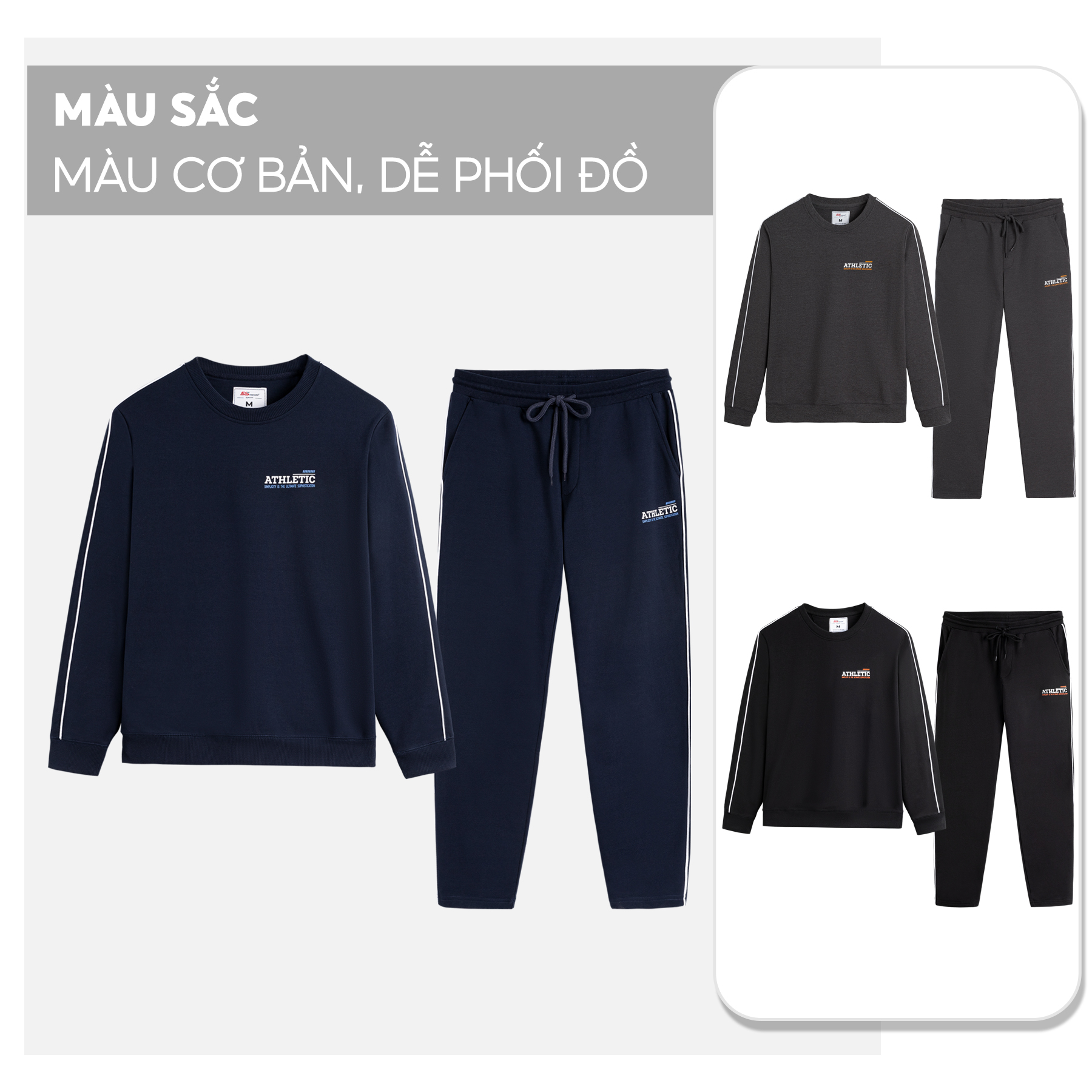 Bộ Quần Áo Nam Thu Đông Chất Nỉ 5S ATHLETIC (4 Màu), Dày Dặn, Giữ Ấm, Co Giãn, Thiết Kế In Trẻ Trung (BNI22001)