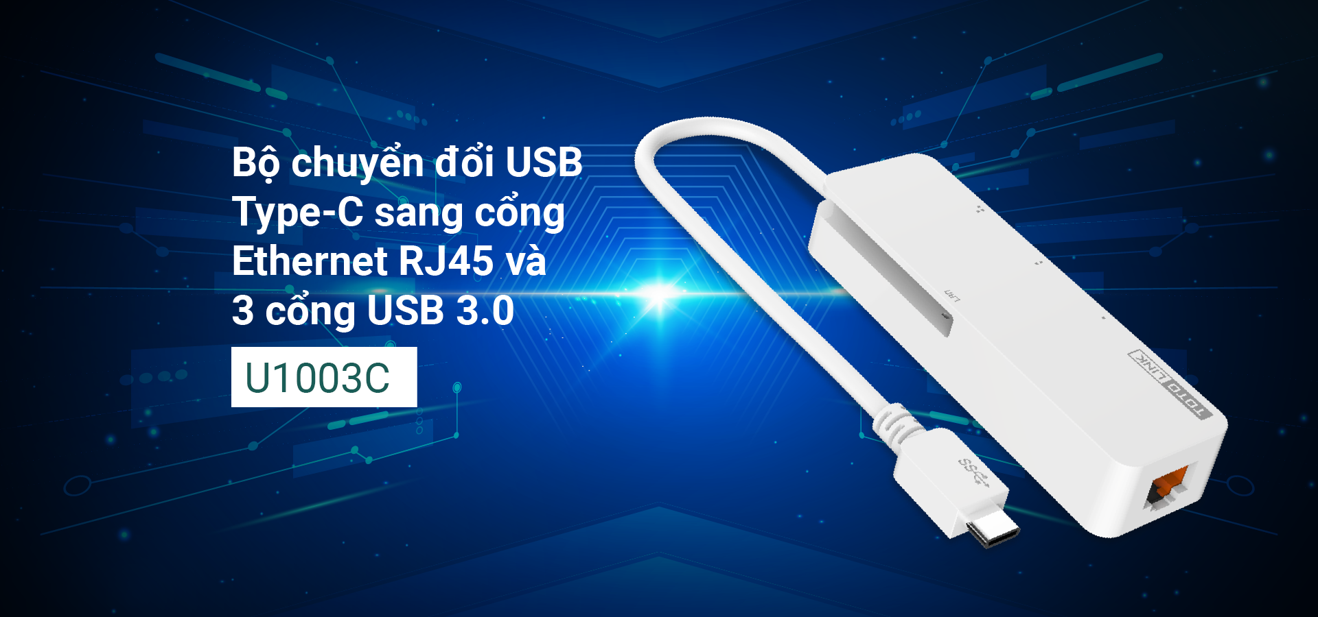 Bộ chuyển đổi USB Type-C sang Ethernet RJ45 Gigabit và 3 cổng USB 3.0-U1003C_HÀNG CHÍNH HÃNG