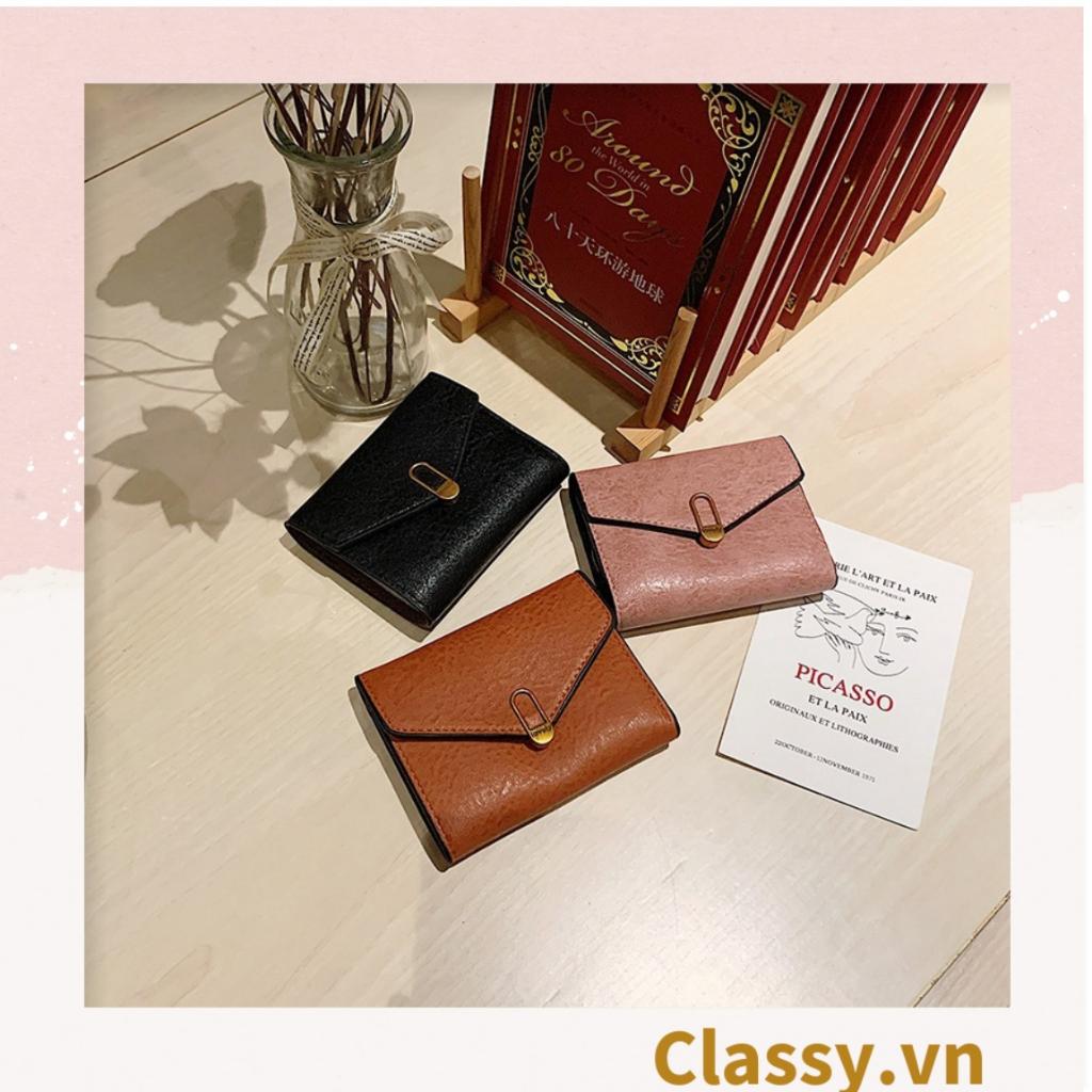 Ví nữ Classy mini, ví dạng gập màu trơn, nhiều ngăn đựng thẻ, có nút bấm T1304