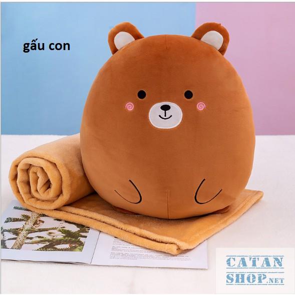 Gối mền tròn cute 3 trong 1 chất nỉ nhung cực mịn, hàng loại 1, bộ chăn gối văn phòng, gấu bông kèm mền GM80-Tron