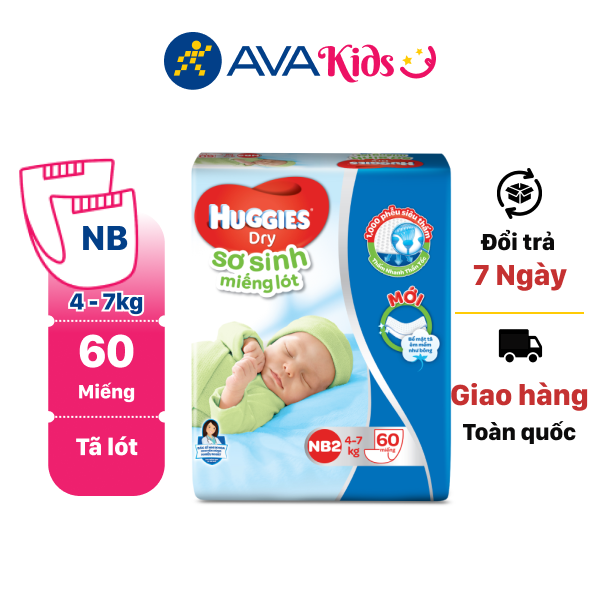 Miếng lót sơ sinh Huggies size NB2 60 miếng (cho bé 4 - 7kg)