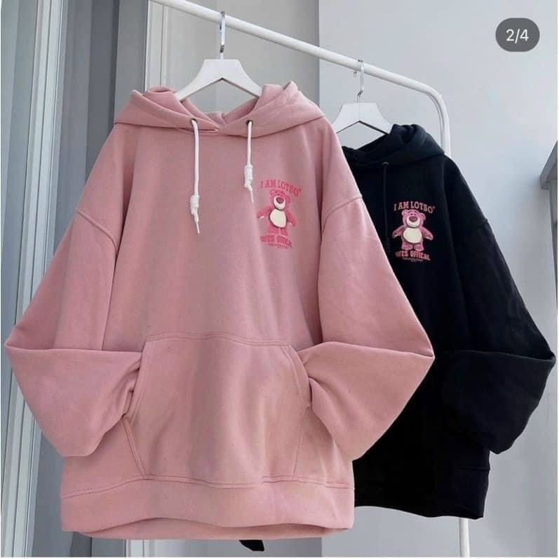 Áo Hoodie Chữ I AM LOTSO BEAR GẤU Cặp Đôi Nam Nữ Siêu Xinh - FREESHIP -  Khoác Nỉ Có Nón Mũ 2 Lớp Rộng Unisex Phối Túi