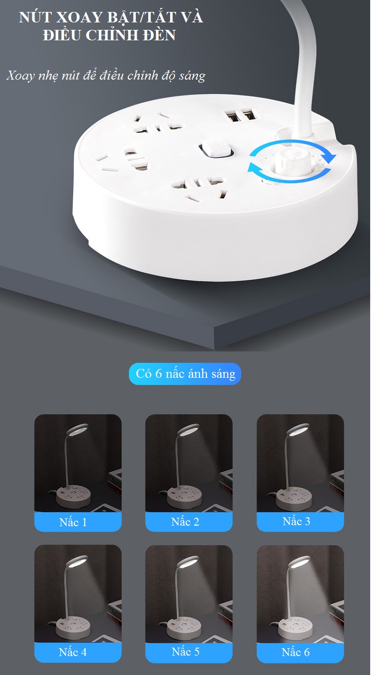 Ổ Cắm Thông Minh Tích Hợp Đèn Led Đọc Sách Để Bàn Có Cổng USB Và Giá Đỡ Điện Thoại