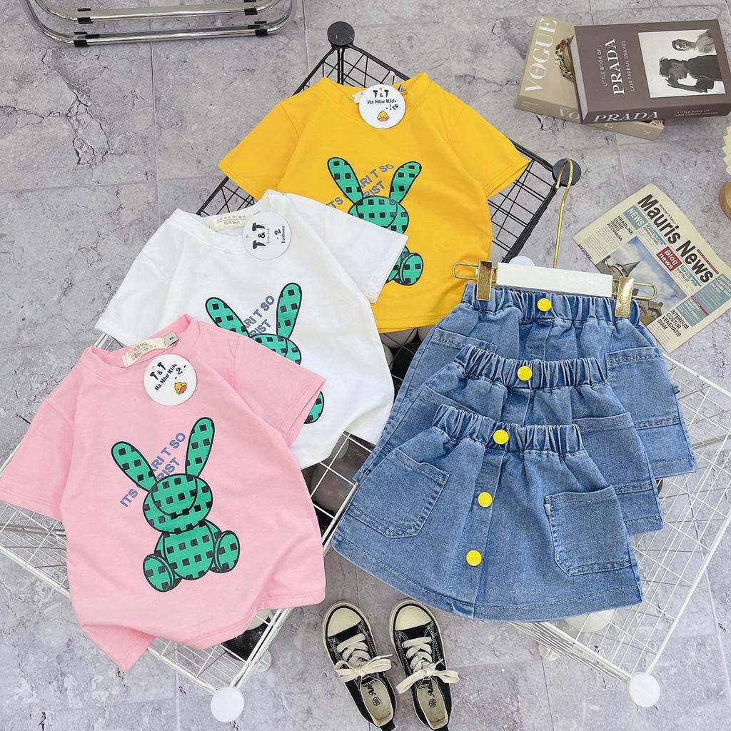 Bộ quần áo hè, set áo cotton váy bò có quần bên trong thấm hút mồ hôi. Hàng may kỹ