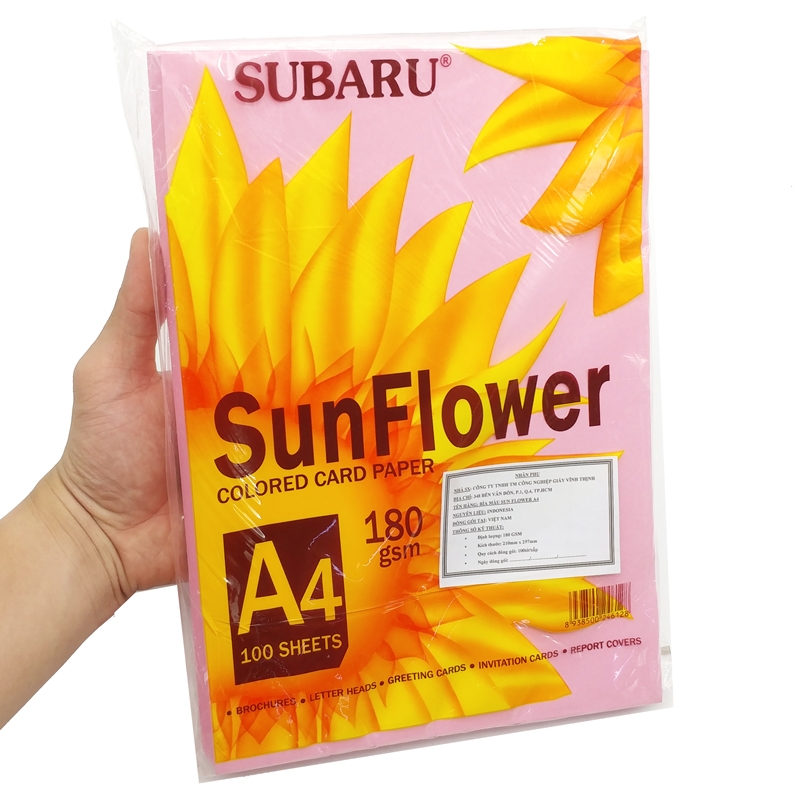 Bìa Giấy Màu Sunflower A4 ĐL180 - Màu Hồng (100 Tờ)