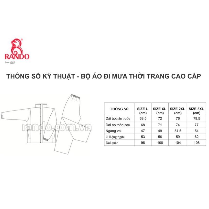 BỘ QUẦN ÁO ĐI MƯA RANDO 2 Lớp, Vải Dù Cao Cấp Không Thấm Nước, Phản Quang An Toàn, Dành Cho Đi Phượt