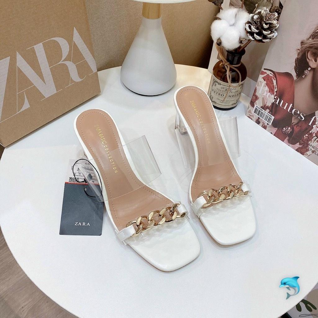 Dép Guốc nữ quai trong tag xích, gót 7 phân