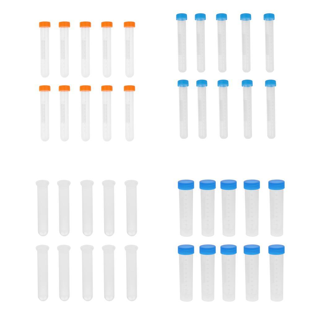 20Pcs Plastic Graduated Cylinder Centrifuge Tube Laboratory Test w/ Lid 10ml
