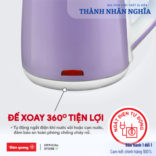 Ấm siêu tốc Điện Quang ĐQ EKT15 1518 đế xoay 360 độ, tự động ngắt điện hàng chính hãng