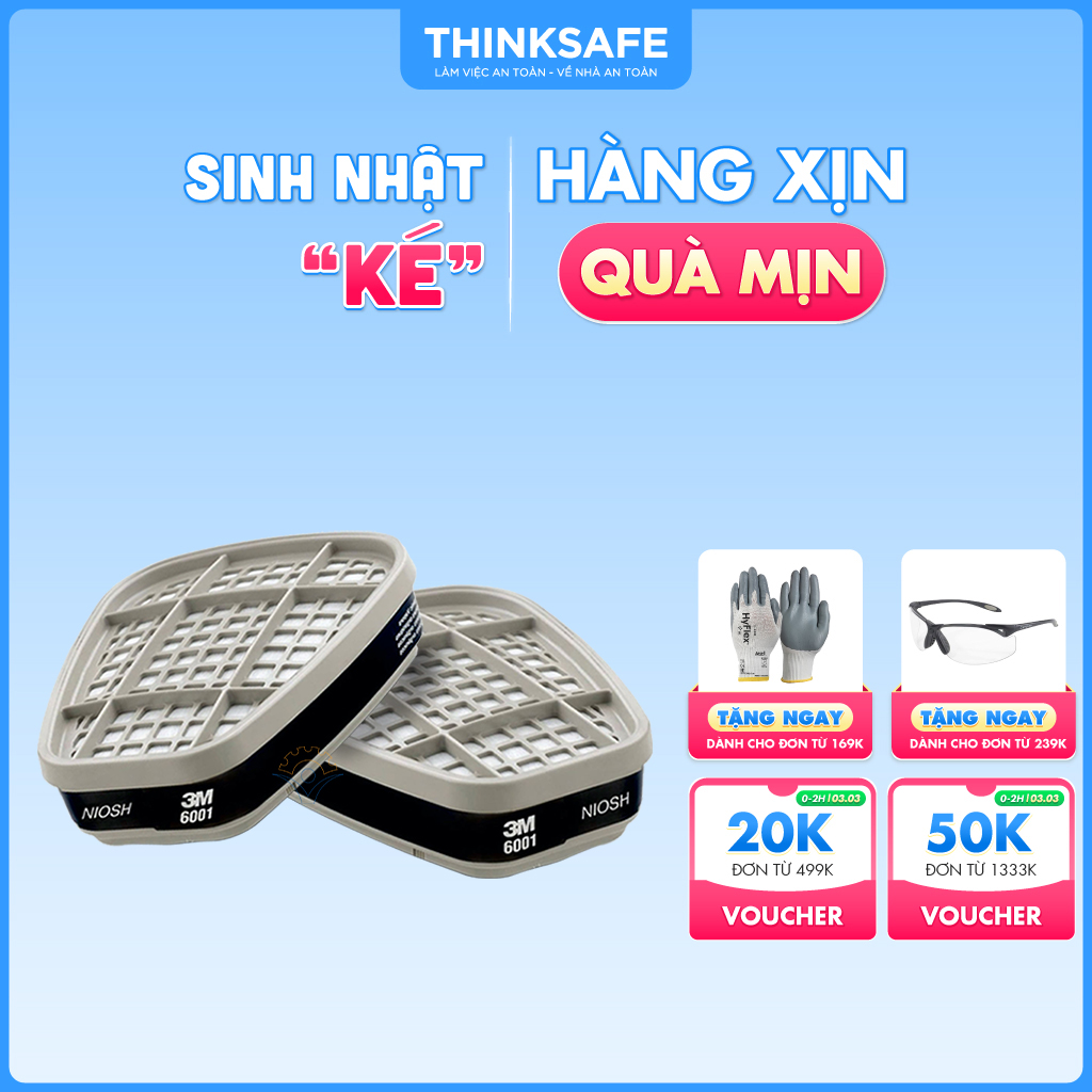 Mặt nạ phòng độc 3M Thinksafe, chống độc, lọc bụi siêu mịn, xịt sơn, lọc hóa chất, bảo vệ hô hấp, chính hãng - 6200/6001