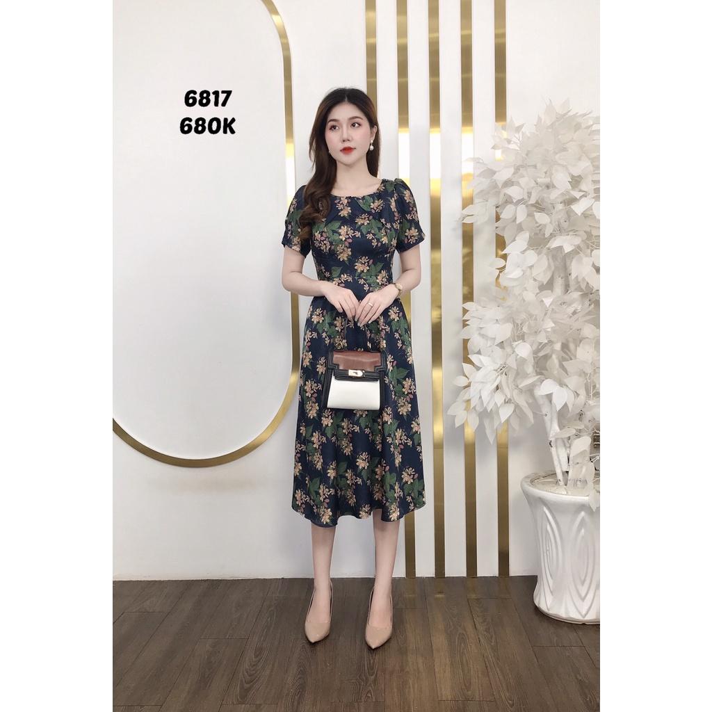 Đầm EMY EM6817 Xoè Xanh Đen Cổ Tròn