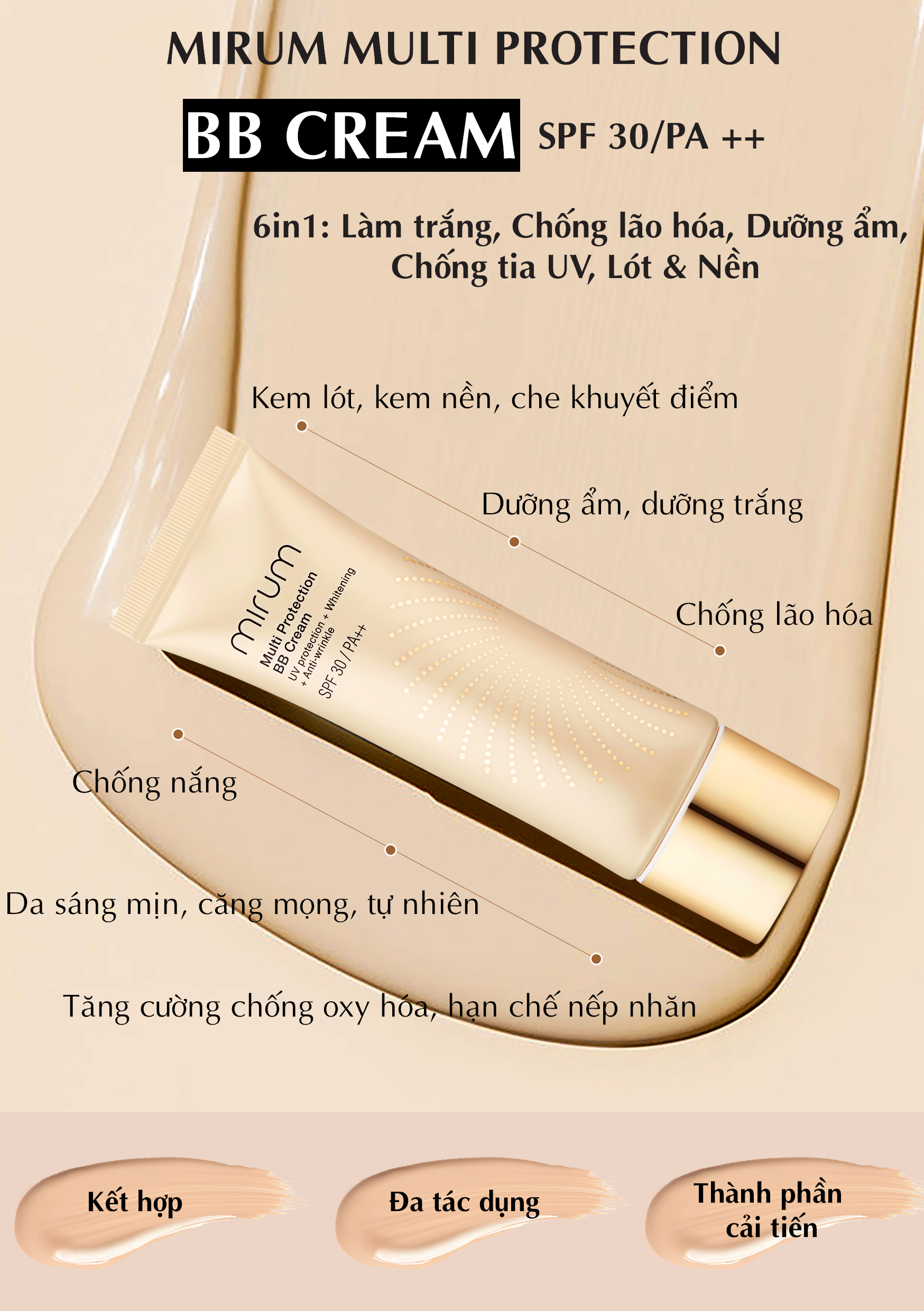 KEM TRANG ĐIỂM MIRUM HÀN QUỐC ĐA TÁC ĐỘNG SPF30/PA++ HỘP 50g