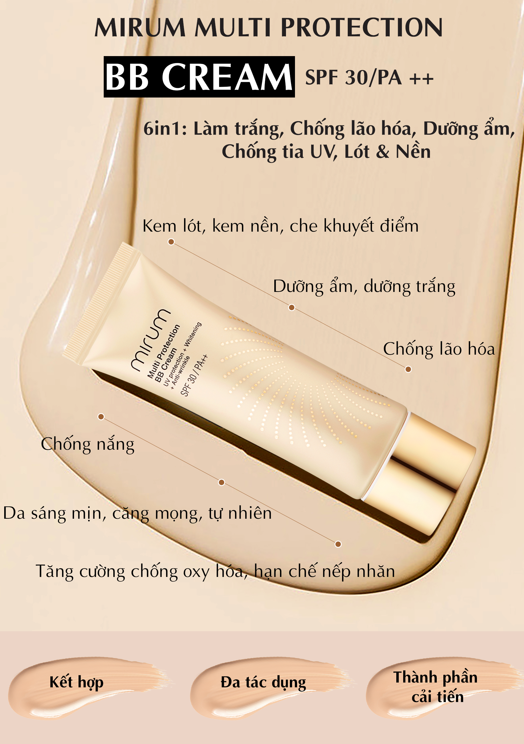 KEM TRANG ĐIỂM MIRUM HÀN QUỐC ĐA TÁC ĐỘNG SPF30/PA++ HỘP 50g (MIRUM MULTI PROTECTION BB CREAM)