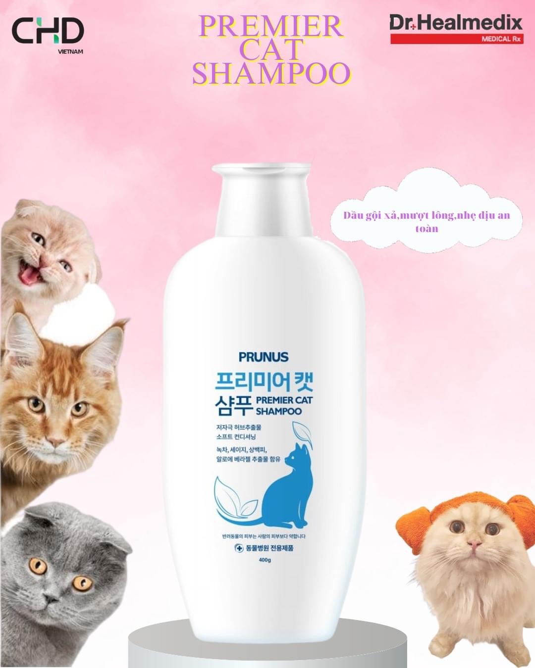 DẦU TẮM GỘI LÀM MỀM LÔNG CHO MÈO - PRUNUS PREMIER CAT SHAMPOO [ 400g ]